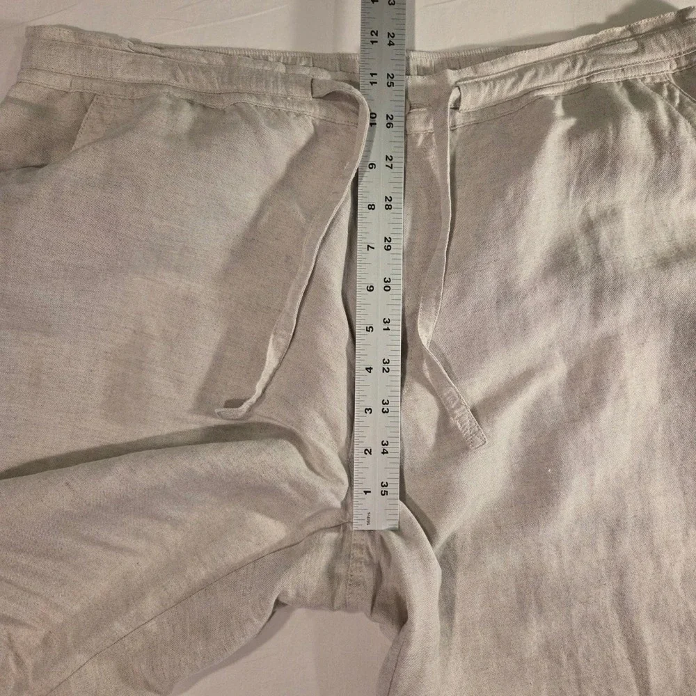 Cubavera Men's Linen Blend Straight Leg Cropped Pants Size L Drawstring Waist
